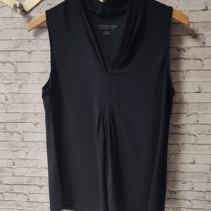 Soft Surroundings Elegant Navy Blue Drape Neck Blouse